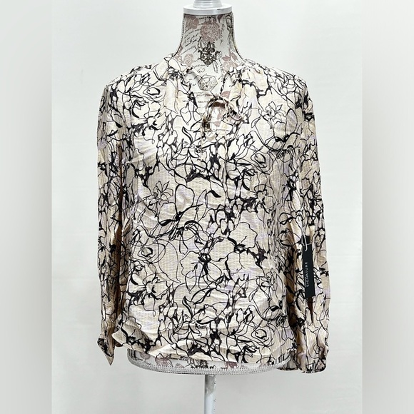 NORDSTROM Signature Cream abstract print balloon sleeve top size XXS. - Picture 1 of 14